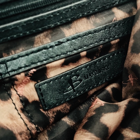 B MAKOWSKY Black Leather Shoulder Bag Chain handle hangtag BM Leopard Lining - Picture 6 of 8